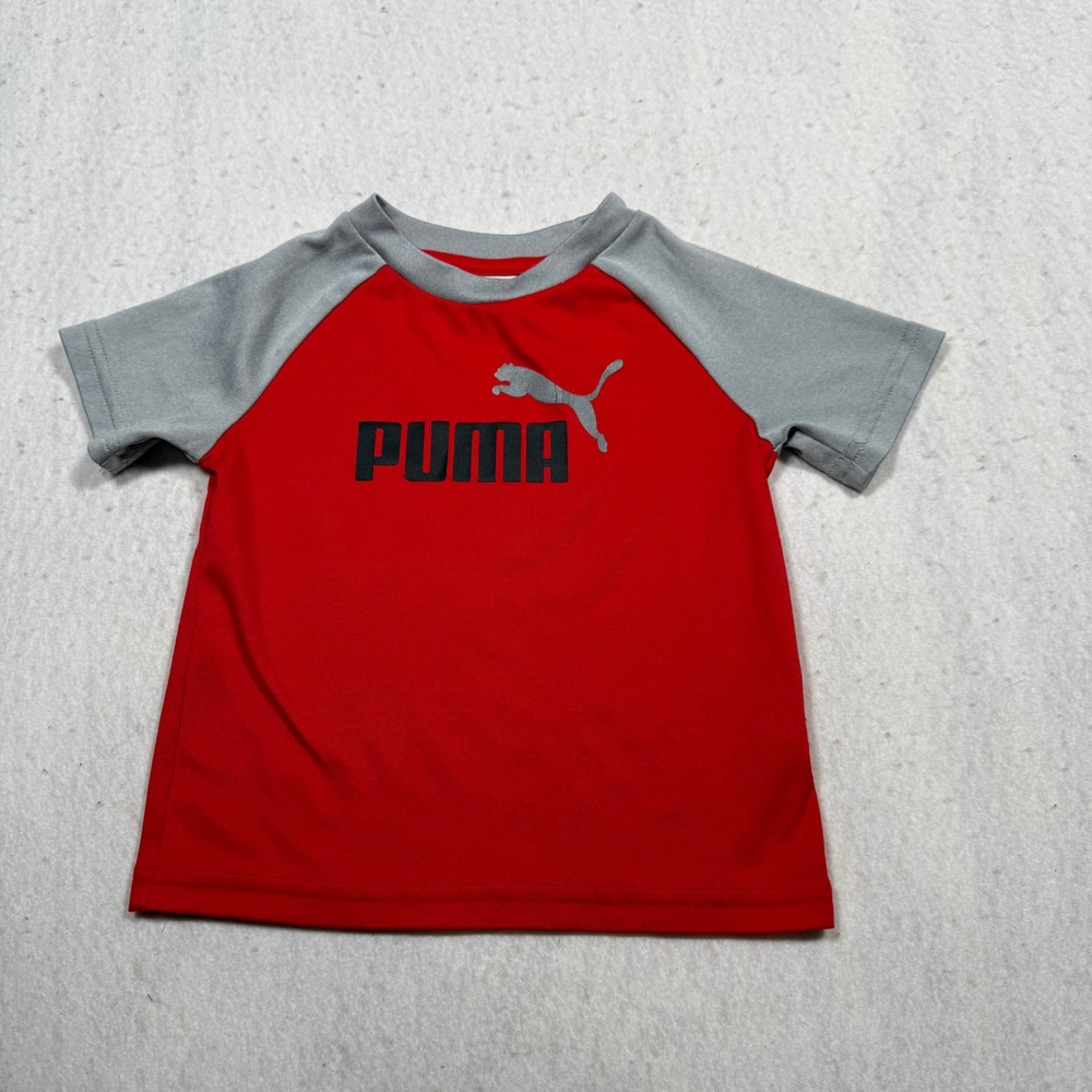 Puma Toddler Boys Red Grey Raglan Short Sleeve Active Graphic T-Shirt 18M